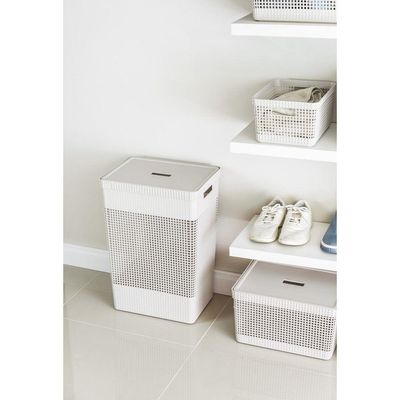 Cesto De Roupa Grid Chumbo 49 L Com Tampa 38 X 28 X 55,2 Cm