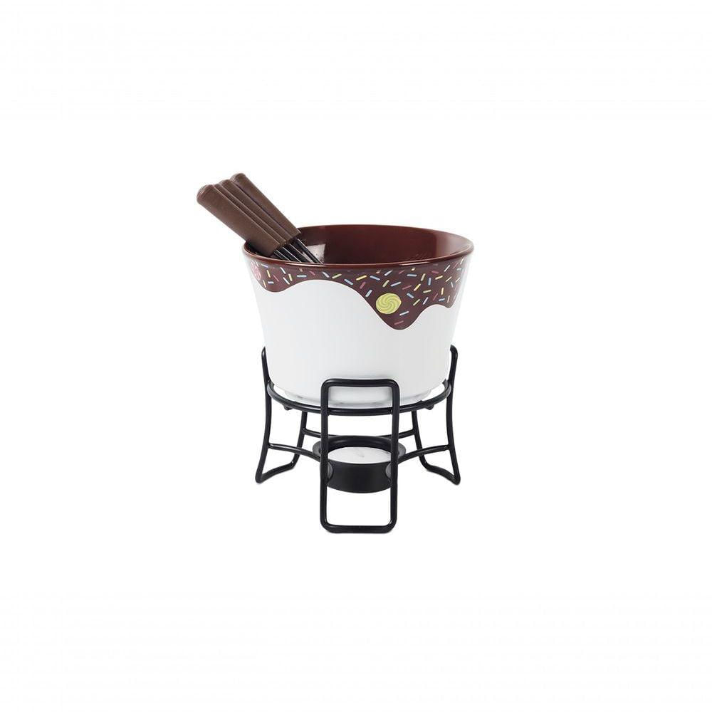 Aparelho De Fondue 7 Peças Chocolate Cerâmica Linha Fondue Brinox Branco