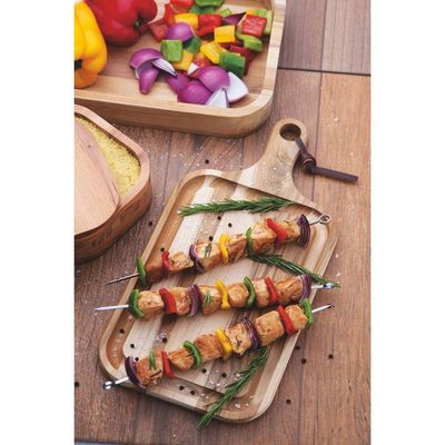 Tábua Para Churrasco Retangular Com Cabo Em Madeira Teca Com Acabamento Natural 46 X 23 C