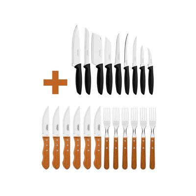 Kit - Jogo De Churrasco Inox 12 Peças Dynamic + 1 Conjunto Facas 9pç - Tramontina