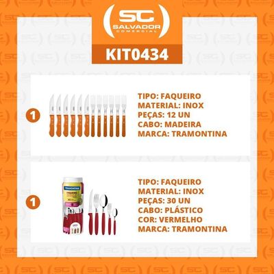 Kit - Jogo De Churrasco Inox 12 Peças Dynamic + 1 Faqueiro Vermelho 30pç - Tramontina