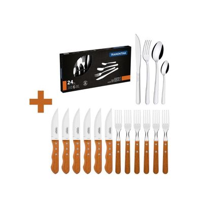 Kit - Jogo De Churrasco Inox 12 Peças Dynamic + 1 Faqueiro Inox 24pç - Tramontina