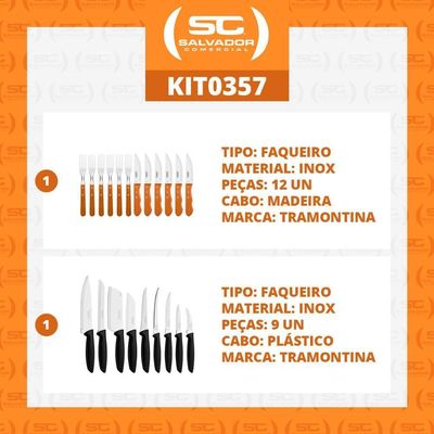 Kit - Jogo De Churrasco Inox 12 Peças Dynamic + 1 Conjunto Facas 9pç - Tramontina
