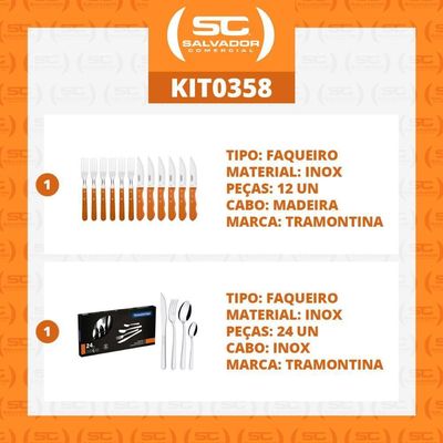 Kit - Jogo De Churrasco Inox 12 Peças Dynamic + 1 Faqueiro Inox 24pç - Tramontina