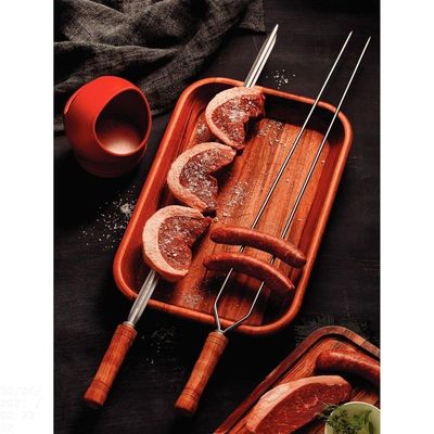 Espeto Duplo Para Churrasco Tramontina Com Lâmina Em Aço Inox E Cabo De Madeira 85 Cm Tramontina