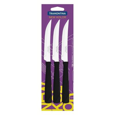 Conjunto De Facas Para Churrasco Tramontina New Kolors Em Aço Inox E Cabo Preto 3 Peças Tramontina