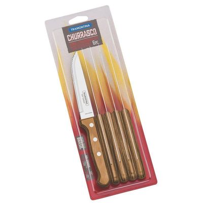 Conjunto De Facas Para Churrasco Jumbo Em Aço Inox Com Cabo Natural Polywood 6 Peças