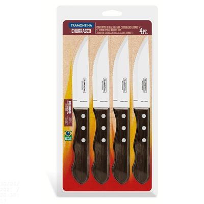 Conjunto De Facas Para Churrasco Jumbo Em Aço Inox Com Cabo Castanho Polywood 4 Peças