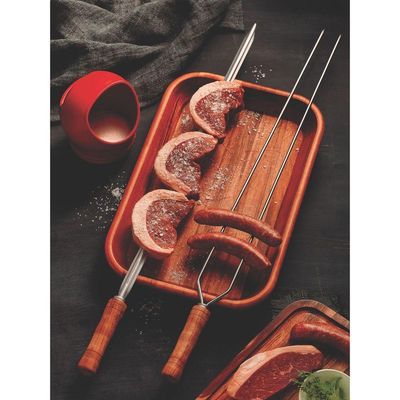Espeto Duplo Para Churrasco Tramontina Com Lâmina Em Aço Inox E Cabo De Madeira 95 Cm Tramontina