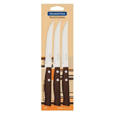Conjunto De Facas Para Churrasco E Frutas Tradicional Em Aço Inox E Cabos De Madeira Natu