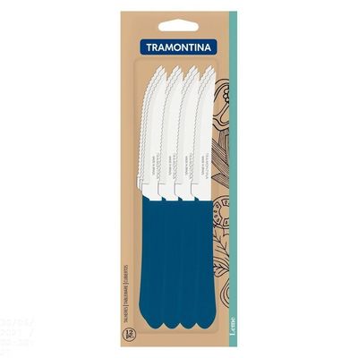 Conjunto De Facas Para Churrasco Leme Com Lâminas Em Aço Inox E Cabo Azul Oceano 12 Peças