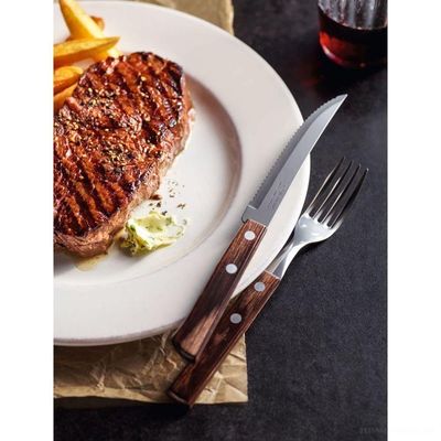 Jogo De Talheres Para Churrasco Em Aço Inox Com Cabo Castanho Polywood 12 Peças