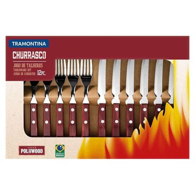 Jogo De Talheres Para Churrasco Em Aço Inox E Cabo Vermelho Polywood 12 Peças - Faca 5"