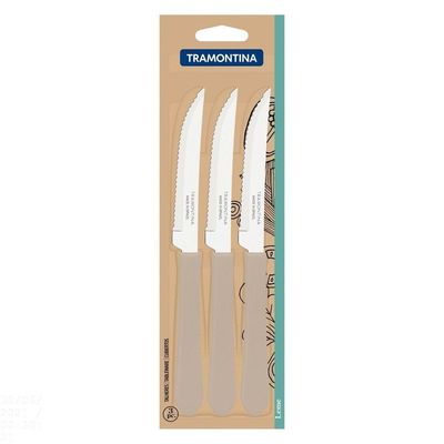 Conjunto De Facas Para Churrasco Leme Com Lâminas Em Aço Inox E Cabo Cinza 3 Peças