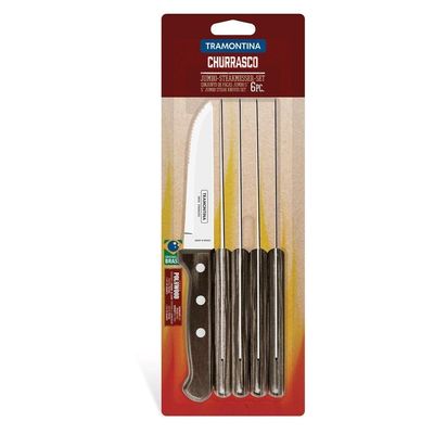 Conjunto De Facas Para Churrasco Jumbo Em Aço Inox Com Cabo Castanho Polywood 6 Peças