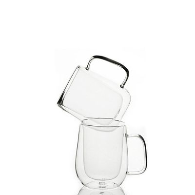 Conjunto 2 Copos Com Alça Parede Dupla 350ml Borossilicato