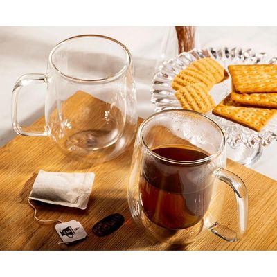 Conjunto 2 Copos Com Alça Parede Dupla 350ml Borossilicato