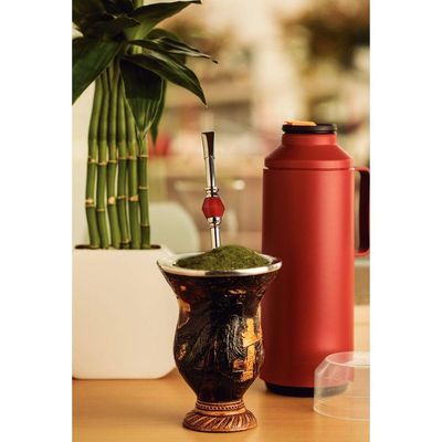 Bomba De Chimarrão Tramontina Ilex Em Aço Inox Com Rosca E Pedra ágata Vermelha 25 Cm Tramontina