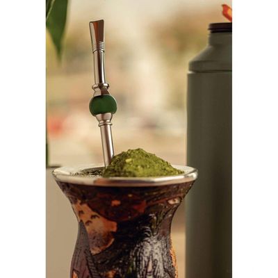 Bomba De Chimarrão Tramontina Ilex Em Aço Inox Com Rosca E Pedra ágata Verde 25 Cm Tramontina