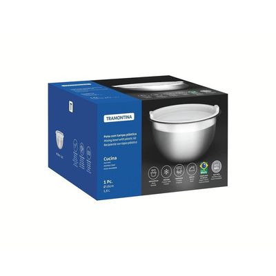 Recipiente Tramontina Cucina Em Aço Inox Com Tampa Plástica Preparar E Servir 16 Cm 1,6 L Tramontina